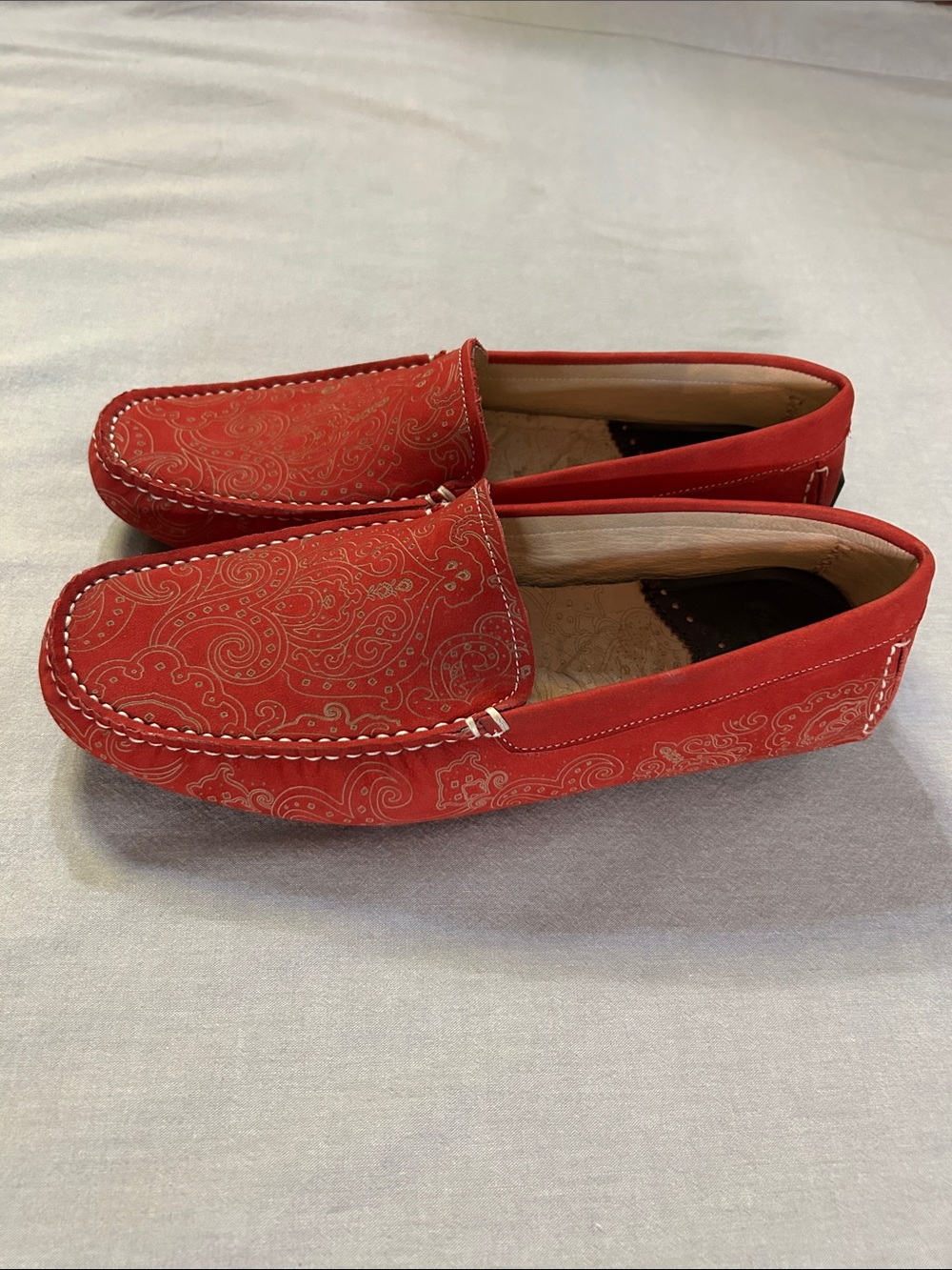 Robert Graham Men's Soprano Red Suede Slip-On Driving Loafers w Gold Paisley - Picture 2 of 6
